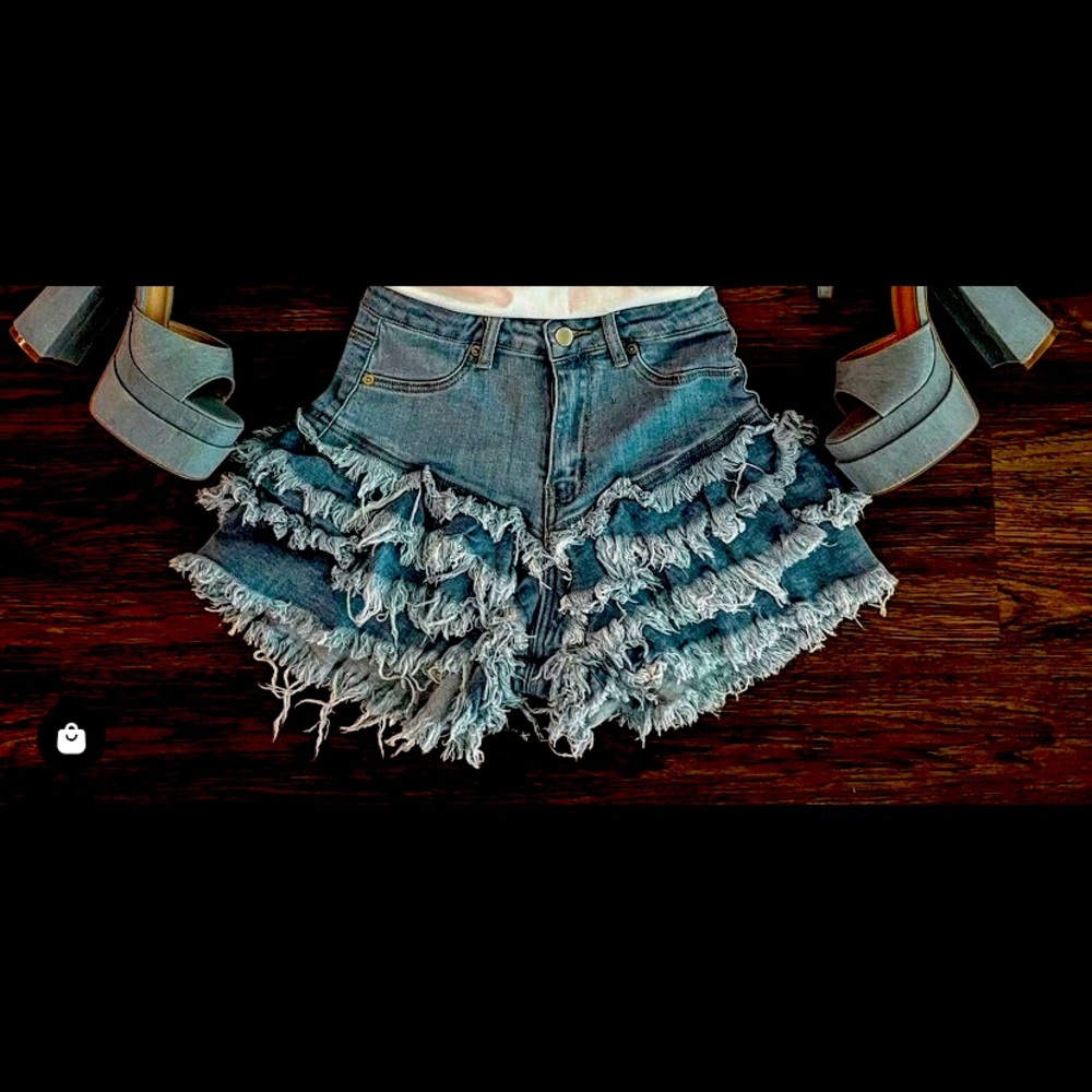 Denim Ruffle Shorts